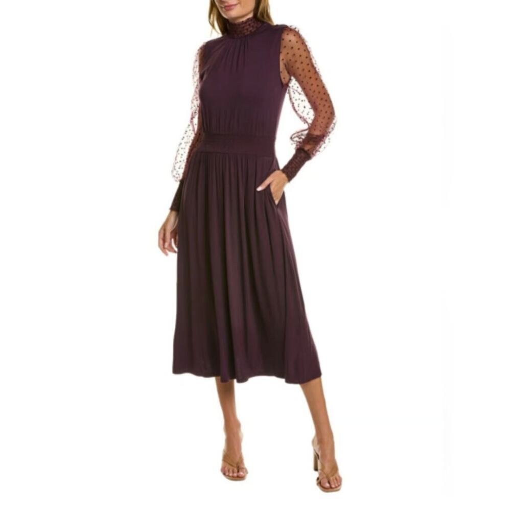 Boden Plum Tulle Sleeve Midi Dress in Fig Size 14 NWT